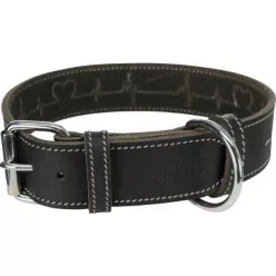   Trixie Greased Leather Collar bőr nyakörv fekete szívritmus mintával