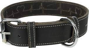 Trixie Greased Leather Collar - bőr nyakörv (fekete,szívritmus mintáva