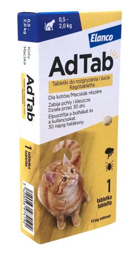 AdTab rágótabletta macskáknak bolha és kullancs ellen 0,5-2 kg