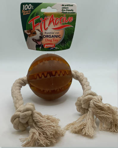 Fitactive natúr gumijáték Dental Ball kötélen  játék kutyák részére