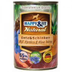   Happy&Fit Natural Dog Konzerv Kacsa-Sonka Sütőtökkel Aloe Verával 400g