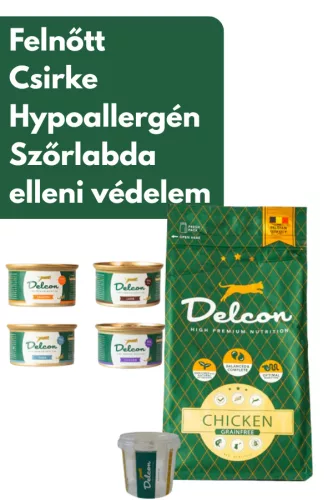 Delcon Cat Chicken Hypoallergén Hairball Prémium macskatáp Próbacsomag