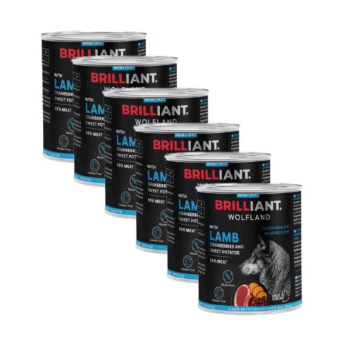 6X800 g Brilliant Wolfland Bárány Vörösáfonya Éburgonya kutya konzerv