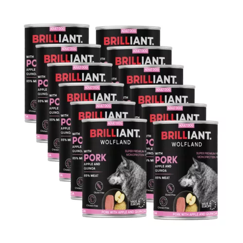 12X400 g Brilliant Wolfland Sertés Alma Quinoa kutya konzerv