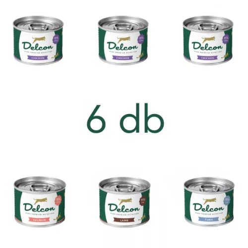 6x85 g Delcon Cat paté lazac, tonhal, bárány, csirke macskáknak