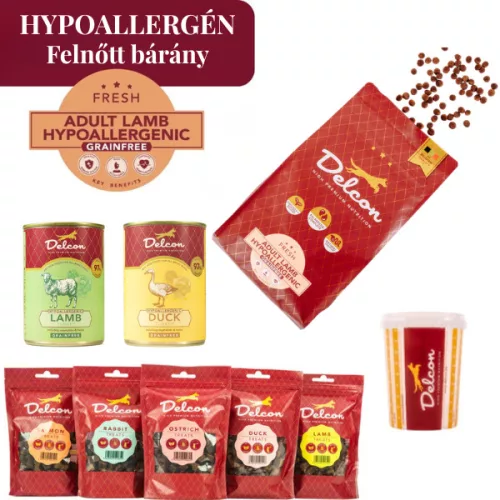 Delcon Hypoallergén Lamb kutyatáp csomag jutalomfalat válogatással