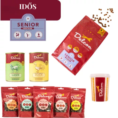 Delcon Senior kutyatáp csomag idős kutyáknak jutalomfalat válogatással