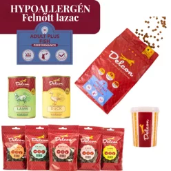   Delcon Hypoallergén Lazac kutyatáp csomag jutalomfalat válogatással